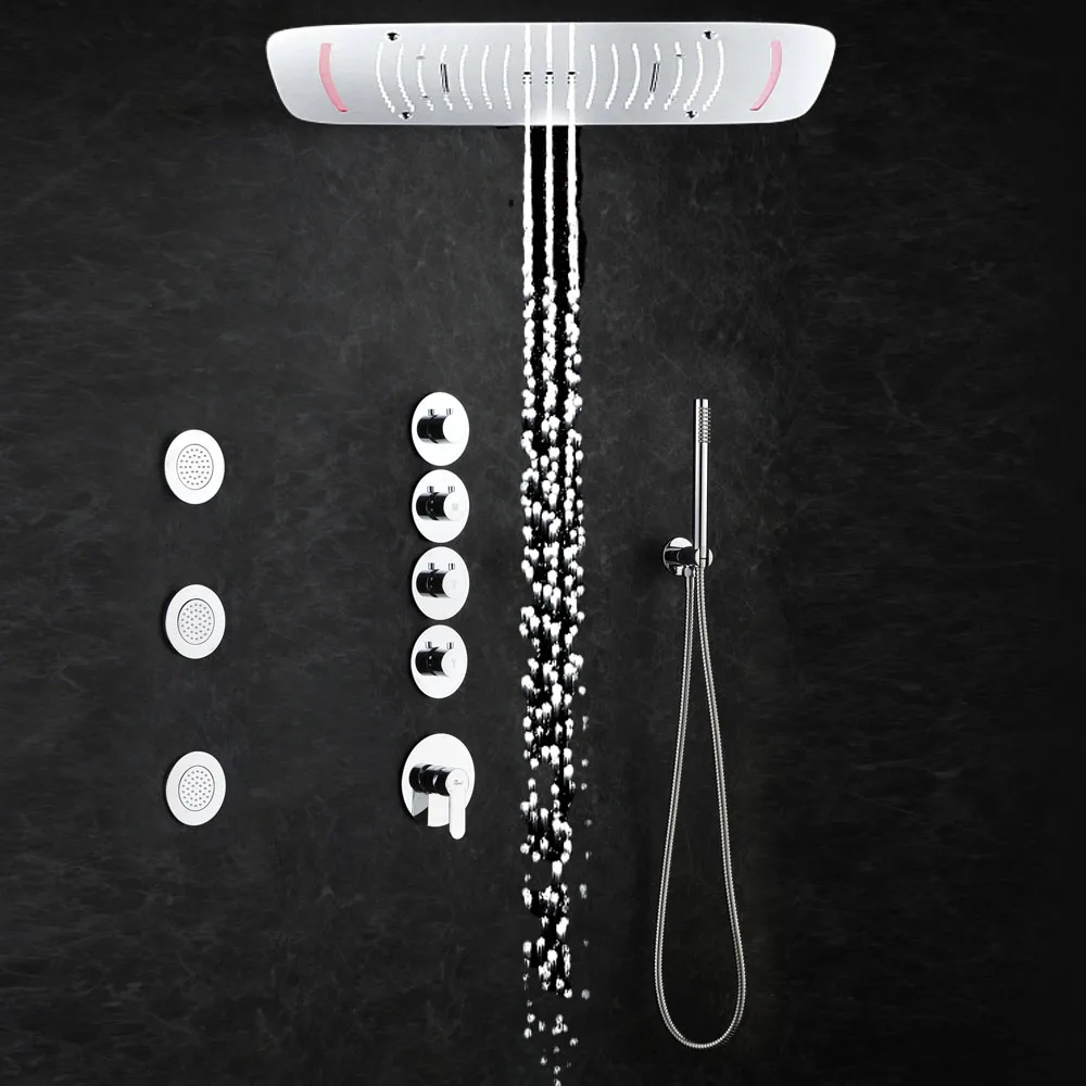 
luxury concealed led light shower set dual rain and waterfall shower hot and cold mixer multi spray shower 