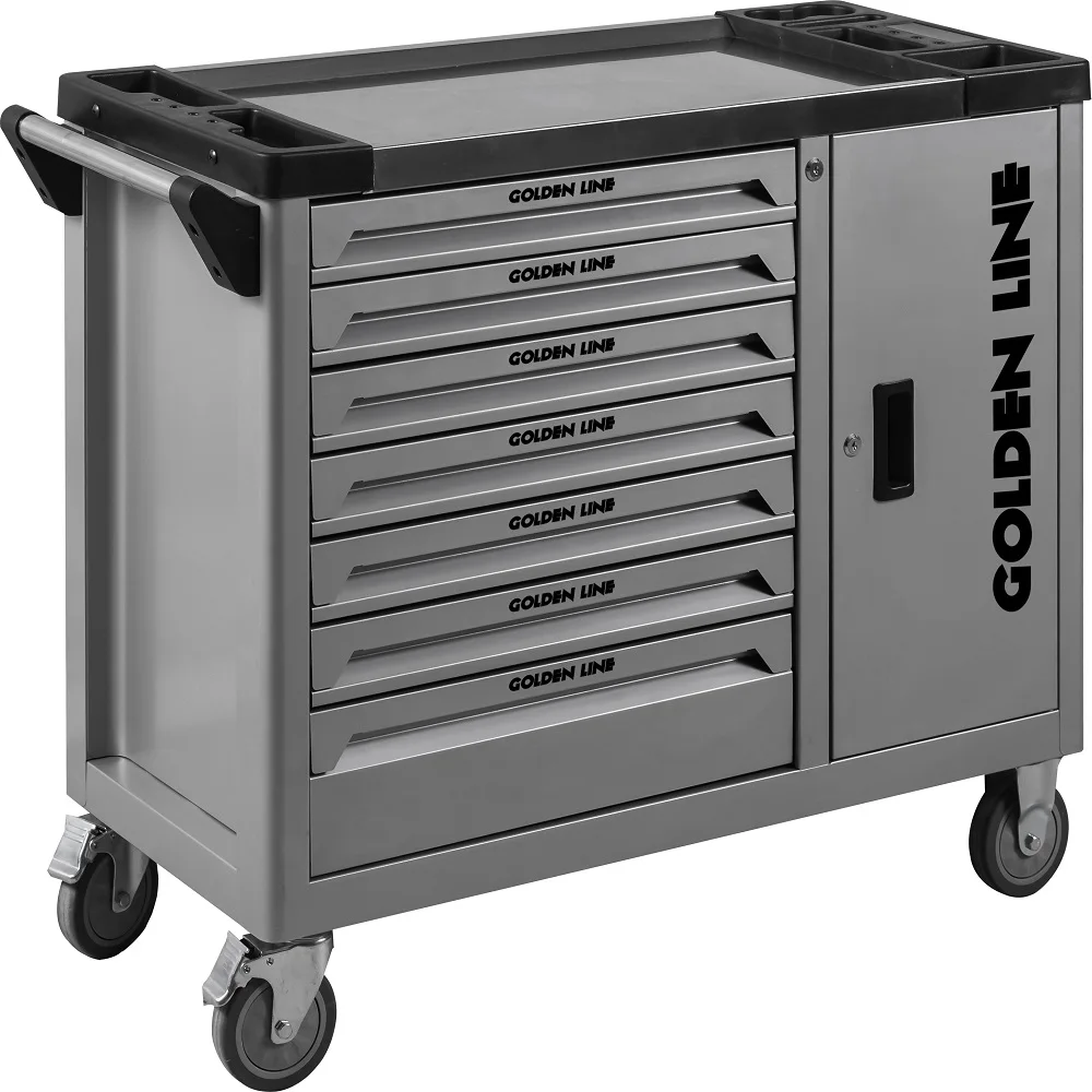 Cabinet Workshop 7 Drawers Rolling Stainless Steel Tool Trolley Cart Silverado ODM Tool Box Powder Coating 2 Pc Storage Truck