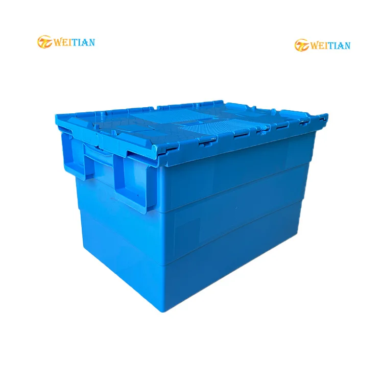 Customization plastic crate wholesale moving box Attached lid Container Stacking and Nesting crates manufactures
