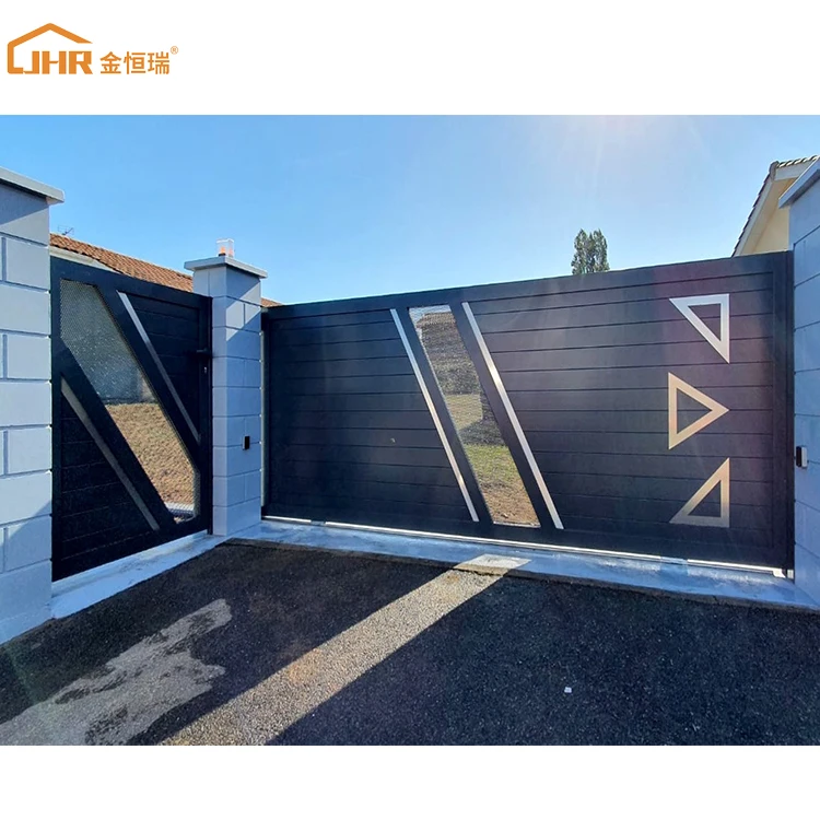 JHR Powder Coating 6ft Tall Main Gate Designs Garden Privacy Aluminum Slat Fence Panels Electric Sliding Gate For House