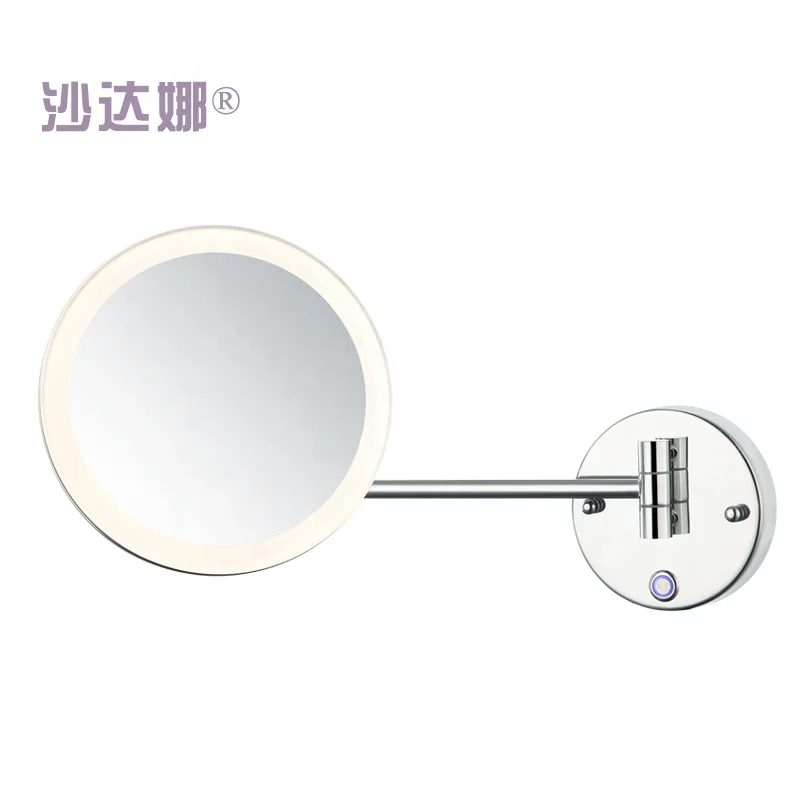 Hot Fashionable Makeup Mirror With Led Light Lamps Nordic Round Bathroom Extendable Shower Shaving Mirror Espejo De Espejo
