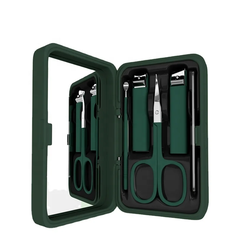 New Arrival Eco-friendly Glass Nail File Earpick Beauty Scissor 5 In 1 Nail Clipper Set With Mirror