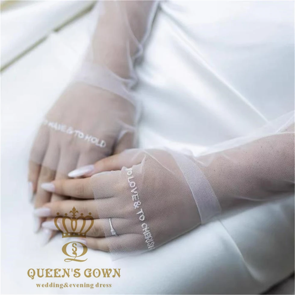 Королев индивидуальный пошив размеры DIY Свадебные перчатки с вышитой надписью Тюль вышитый текст свадебный аксессуар может быть «сделай сам»