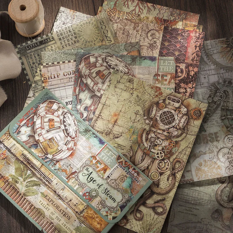 30pcs/lot Memo Pads Material Paper Age of Steam Junk Journal Scrapbooking Cards Retro Background Decoration Paper