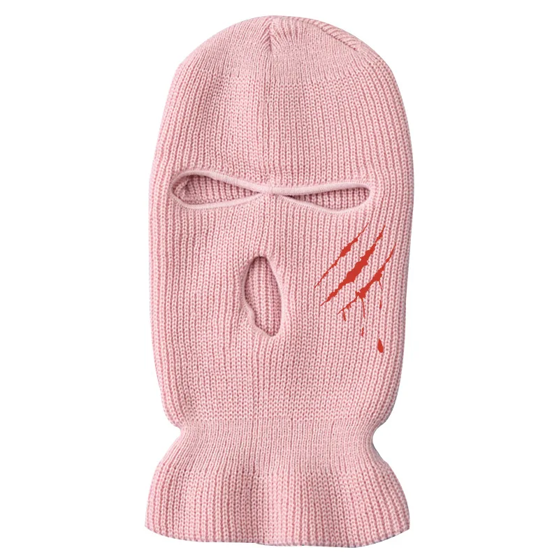 Designer Custom Embroidery Logo 3 Hole Full Face Cover Pink Bandit Balaclava Skimask Winter Cagoule Hat Ski Mask