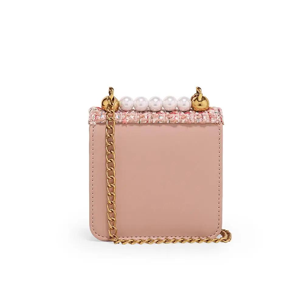 Wholesale Custom High Quality Fabric Mini Phone Bag Handmade Small Leather Metal Hardware Handbag PU Lady Purse Party Pearl