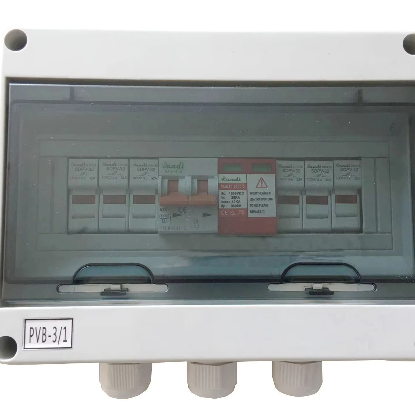 3 in 1 out 1000VDC SPD combiner box with fuse and fuse holder for solar power panels