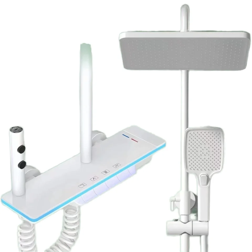 Contemporary Home Bathroom Single Handle Smart Digital Display Rain Shower Set Gun Gray Brass Faucets Chrome Polished Ambient