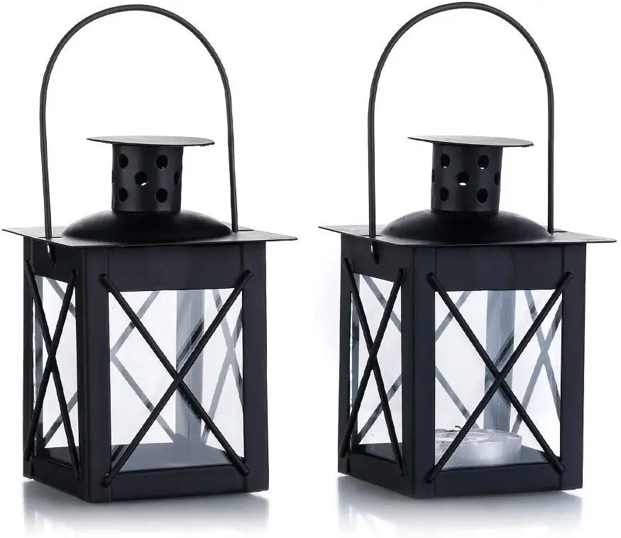Vintage Black Metal Mini Decorative Candle Lanterns Tealight Candle Holder & Led Tea Light Candleholder Decoration for Birthday
