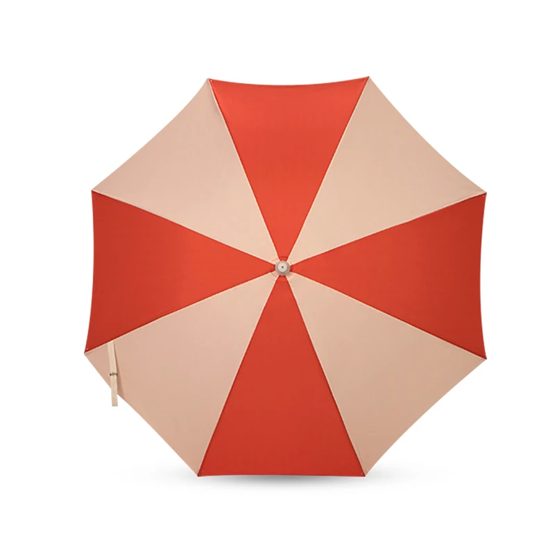 6FT Premium Quality UV 50+ Sun Protection Double-sided Printing Canopy Reclaimed Timber Pole Warm Red Vintage Beach Umbrella