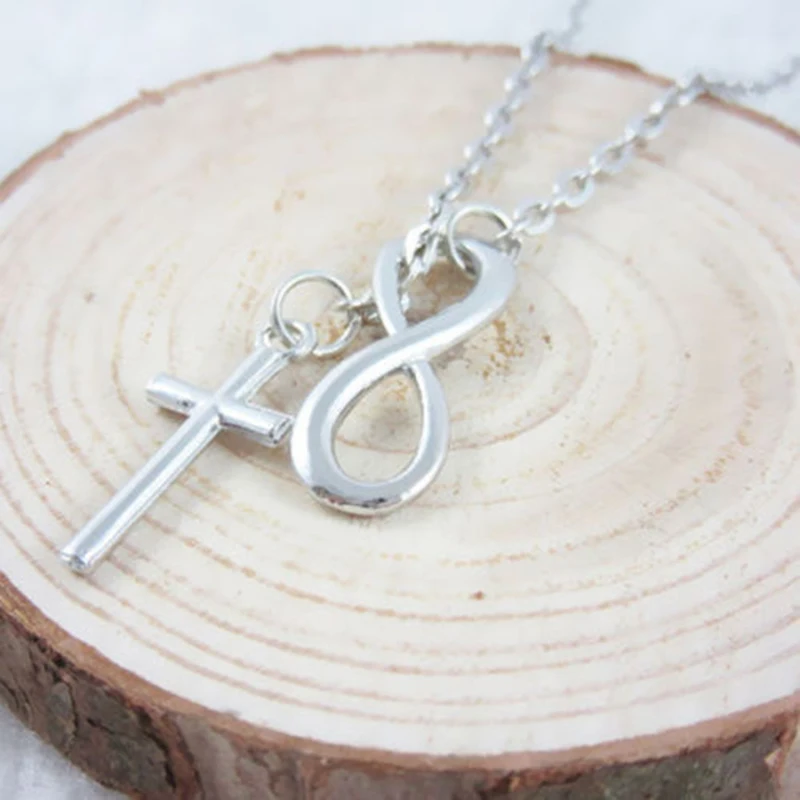 Wholesale Infinity Charm Cross Pendant Womens Silver Jewelry Necklace Gift