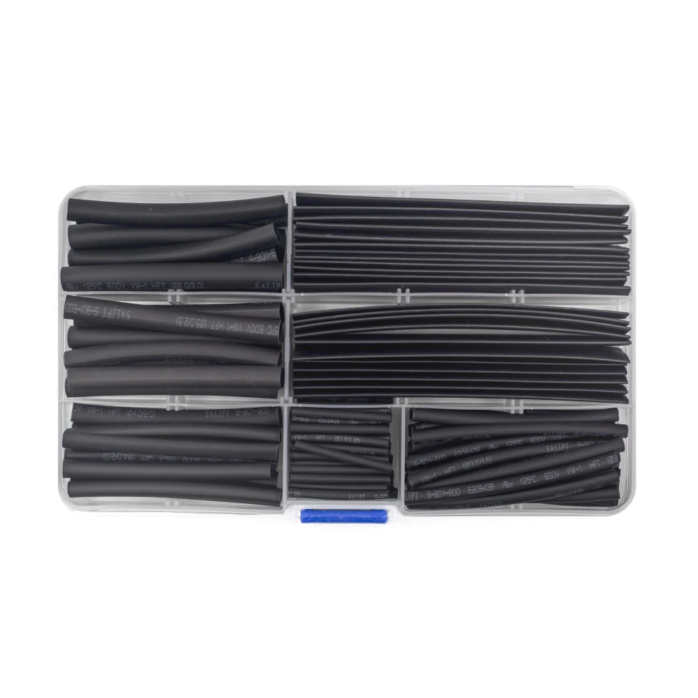 Комплект черных термоусадочных трубок для изоляции кабеля, 140 шт.