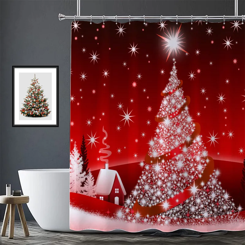 Wholesale Special Price Custom 3d Printed Christmas Fabric Shower Curtain Bathroom Elegant Shower Curtain Polyester And Mat Set