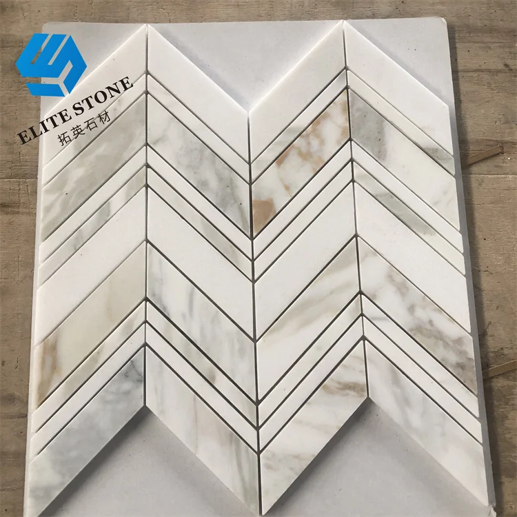 calacatta gold white mosaic marble chevron tile for wall or floor