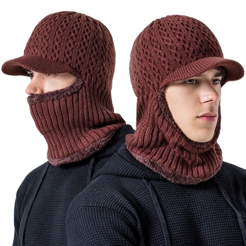 2023 Men And Women Hooded Plus Velvet Warm Face Mask Caps Outdoor Cold-Proof Face Masks Woolen Caps