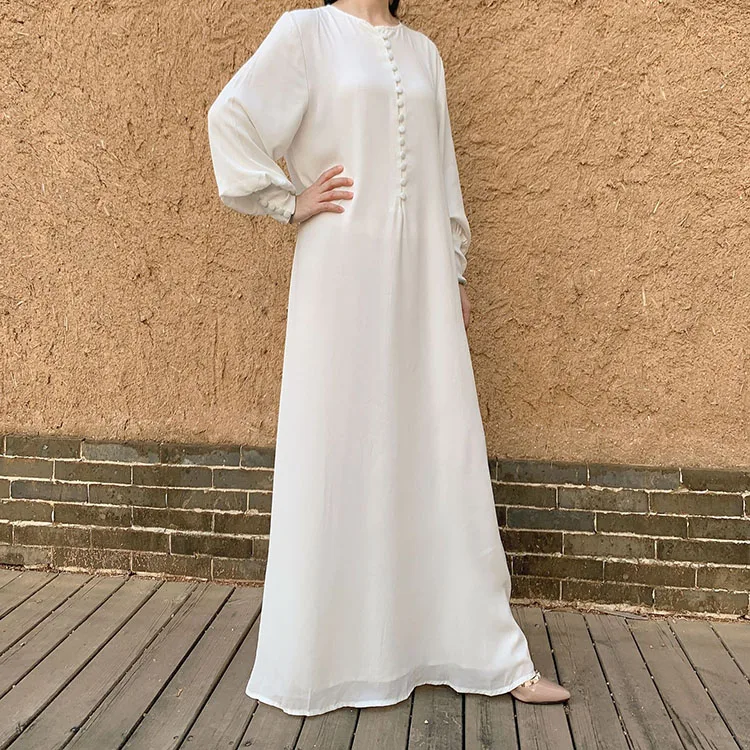 Latest solid button front luxury chiffon kaftan dresses for women dress dubai