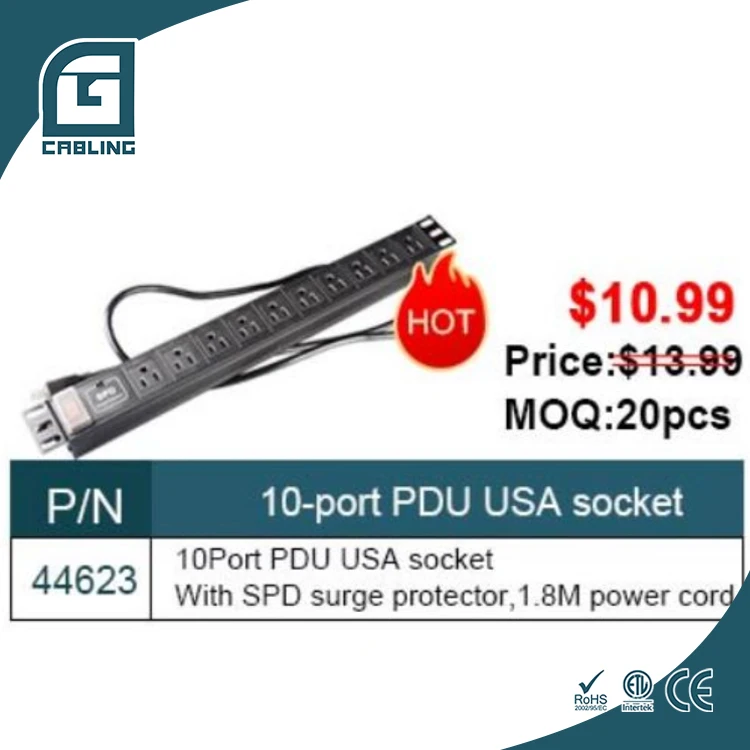 Gcabling 10 way Amertica PDU power distribution unit Amertica socket rack mount 110V 15A 10 port USA socket