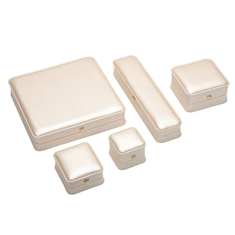 Fashion Luxury Pure White Custom Logo PU Leather Velvet Insert Jewelry Set Box Packaging Earring Necklace Ring Boxes