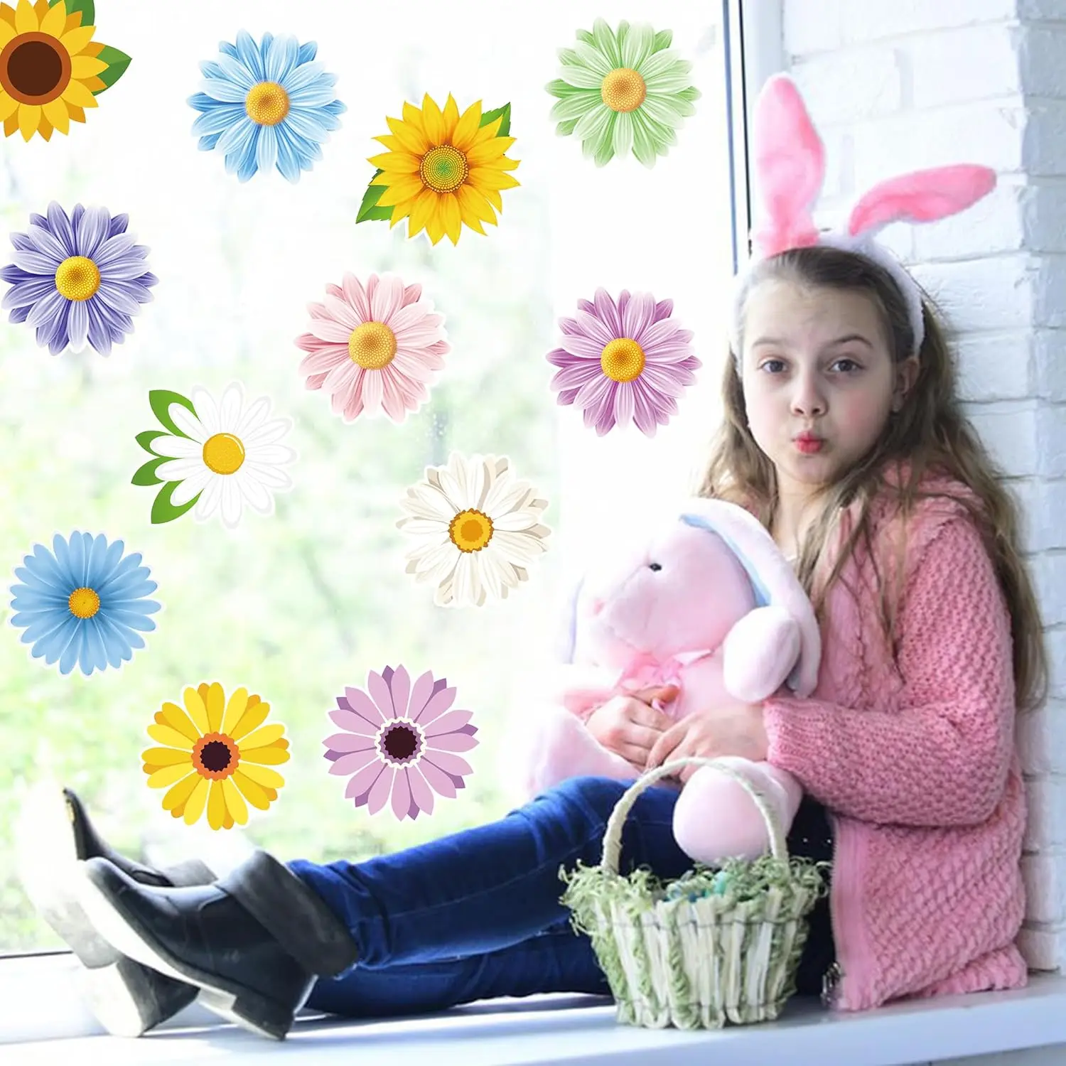 Flower Sticker Roll Spring Daisy Sunflower Sticker Decals Colorful Watercolor Flower Label Stickers for Scrapbooks Water Bottle