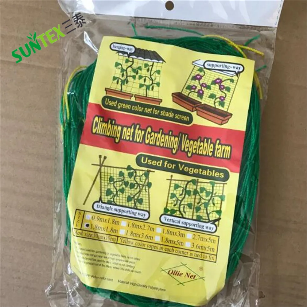 high tensile strength PE 10*10 cm tomato support mesh,beans cucumber climbing trellis net plant support netting