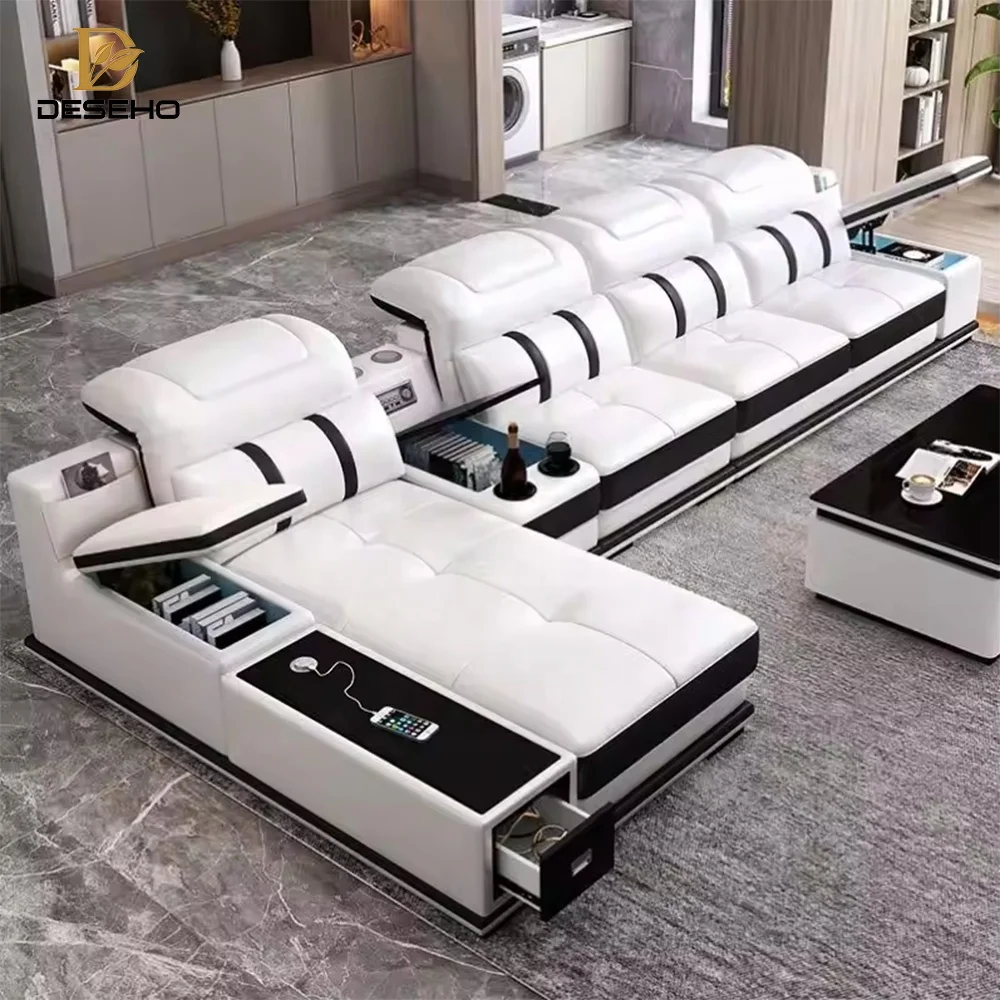 Modern Cheap Sofas l Shape White Luxury Leather Corner Sectional Sofa Set Furniture Living Room