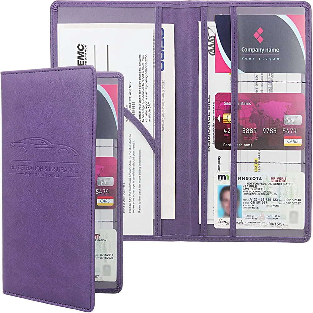 Custom Logo Car Insurance and Registration Card Holder, Automobile Essential Documents Wallet for Auto, Trailer, Truck