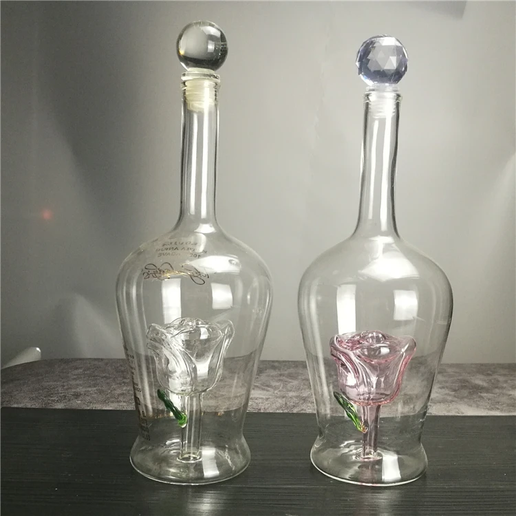 Handmade glass liquor bottle 750ml Custom Magic Art Bottle Hand Blown Glass Liquor Whiskey Vodka tequila Bottle