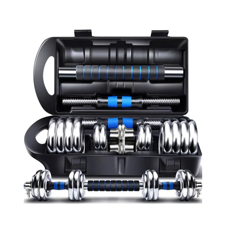 Home Fitness Chrome Weights Dumbbell Power Lifting Adjustable Dumbbell Barbell Set