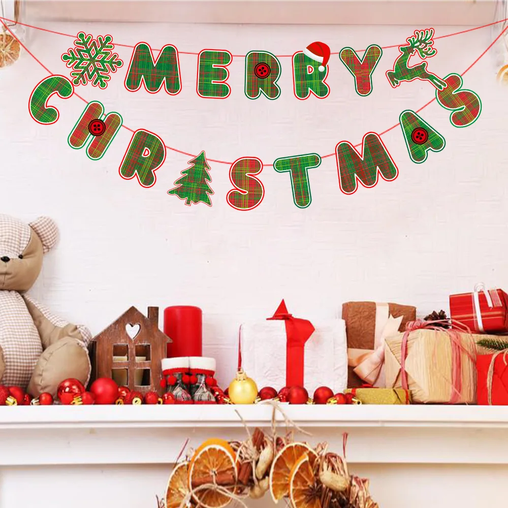 Christmas paper stripes pull flags Christmas window hotel scene decoration flags manufacturers Christmas tree hanging flags