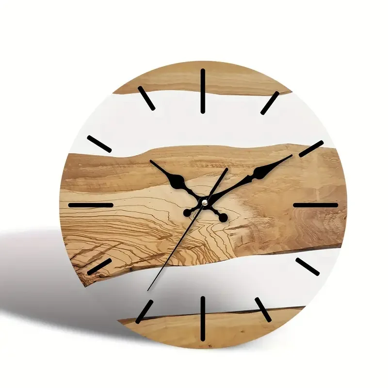 Top Selling Custom Handmade Modern Style Minimalist Wall Clock Quartz Epoxy Resin Wood MDF Material for Home Office Decorative
