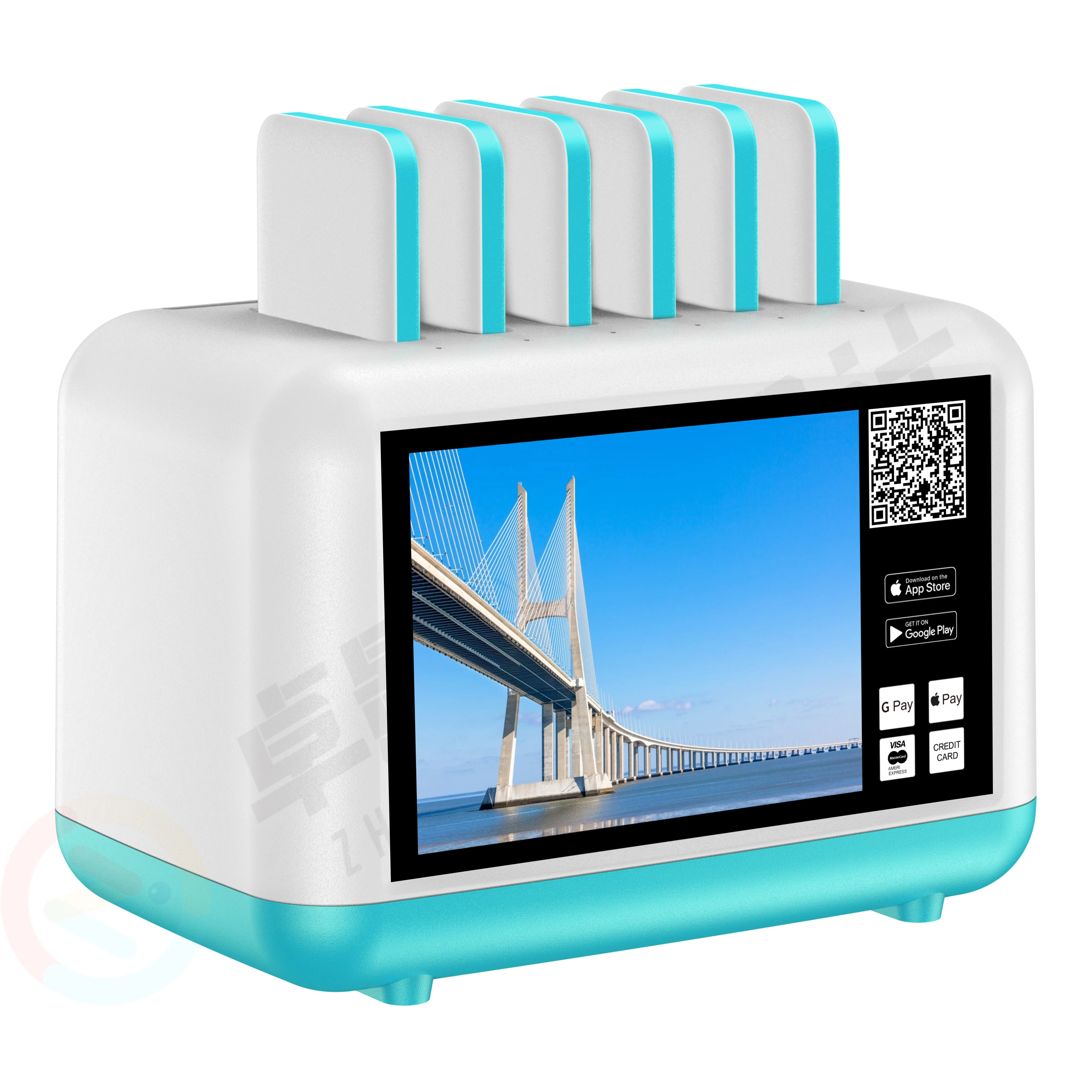 STW 5000mah fast Phone charger mobile shared power bank charging station rental 6 slots public sharing station with POS machine