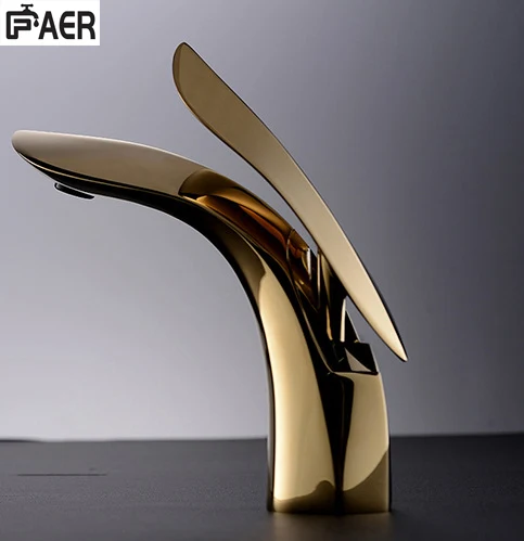 New Design Luxury Golden Polished Brass Single Handle Hot And Cold Water Mixer Tap Bathroom Basin Faucet