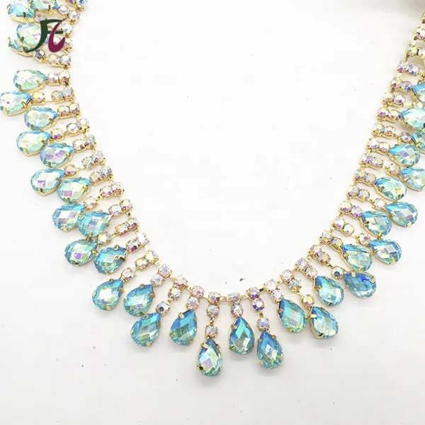 Fashion sparkling gold Green AB rhinestone green acrylic resin diamond tassel chain for shoes/bags/garment