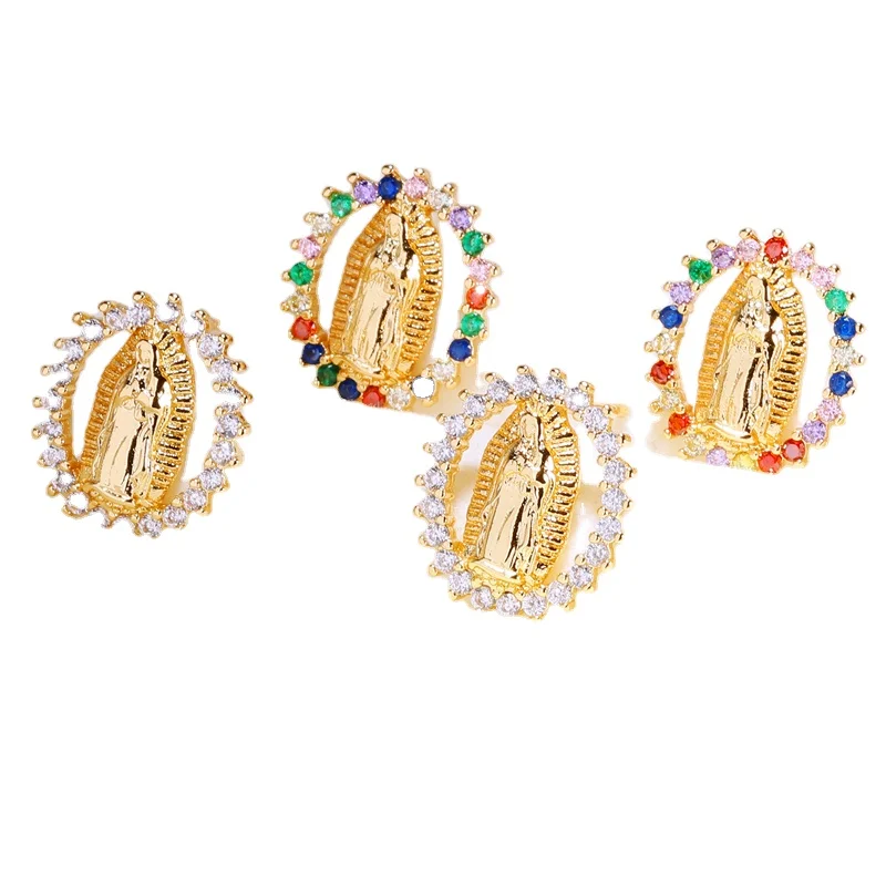 Diamond Virgin Mary Stud Earrings For Women Earrings Stud Round Colorful White Cubic Zirconia Setting Women Earrings