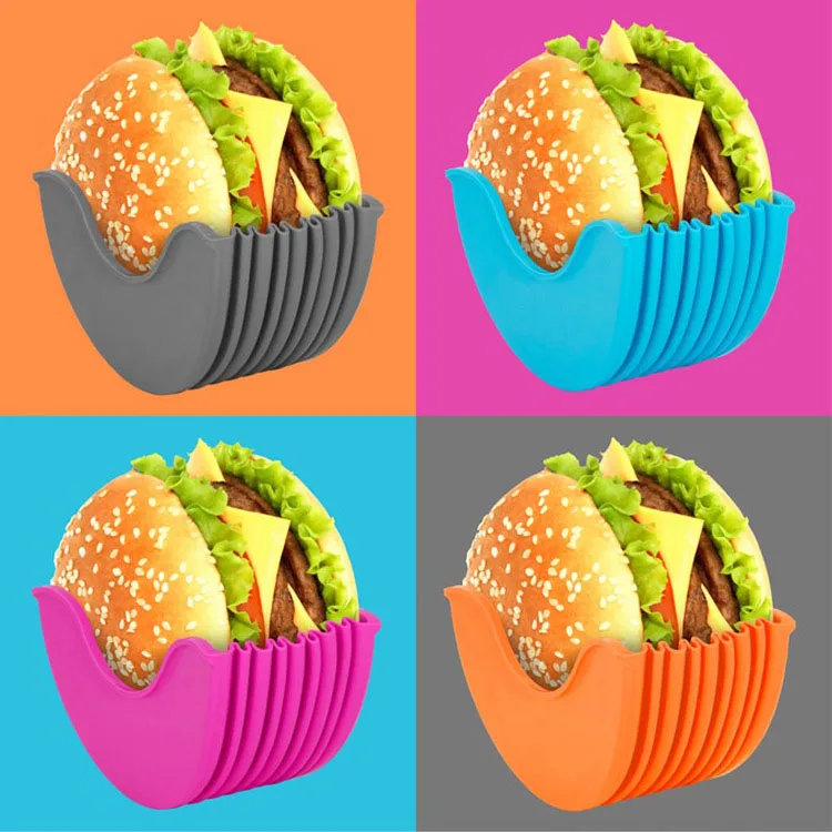 Wholesale Kitchen Accessories Burger Sandwich Hygienic Reusable Hamburger Cheese Box Expandable Silicone Rack Burger Holder