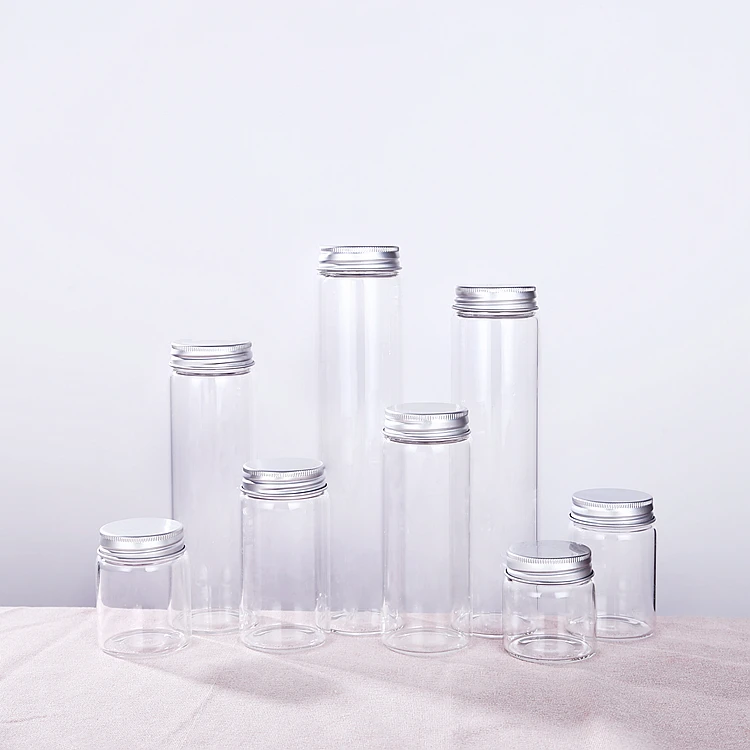 47mm transparent high quality cylindrical borosilicate glass tube bottle spice bottle capsule with screw aluminum cap