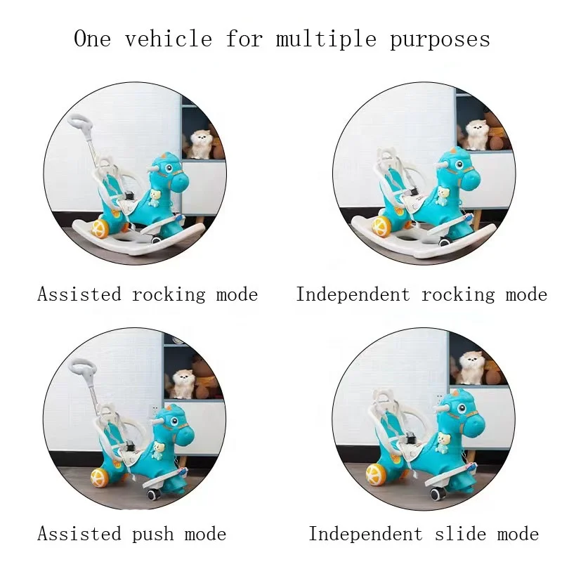 new modal multi-functional early education animal toy plastic musical rocking horse slide car 2 in 1 with push handle for kids