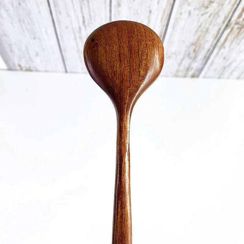 Kitchen Long Handle Round Mini Wooden Japan Korean Style Soup Spoon Mixing Seasoning Sauce Spoon