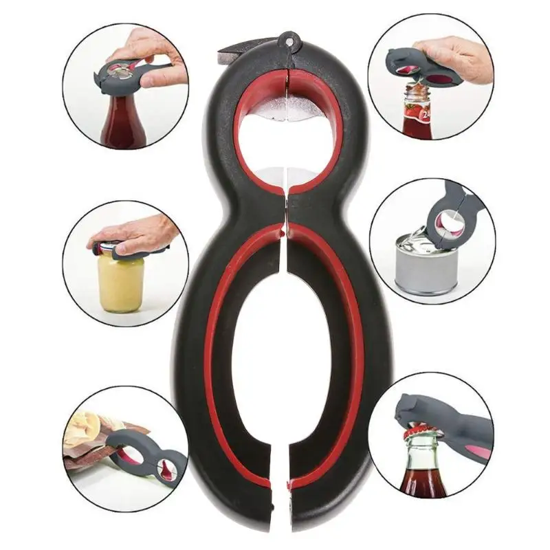 
6 in 1 Multi Function Can Beer Bottle Opener All in One Jar Gripper Can Beer Lid Twist Off Jar Wine Opener Claw VIP Dropship 