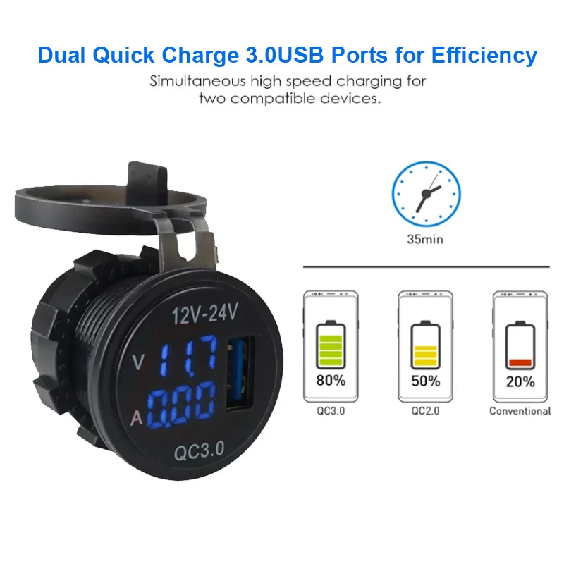 Водонепроницаемый 12 В/24 В DC QC3.0 USB порт автомобильное зарядное устройство разъем измеритель напряжения батареи амперметр Цифровой вольтметр