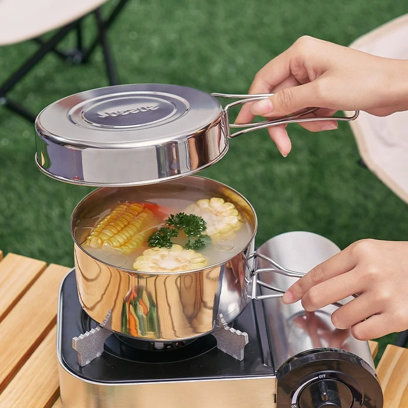 Stainless Steel Outdoor Cookware Set Pot Picnic Bowl Set Portable Pot Storage Camping Dinnerware Set