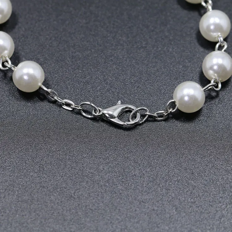 Hot selling accessories catholic rosary bracelet white imitation pearl christ cross jesus virgin bracelet wholesale