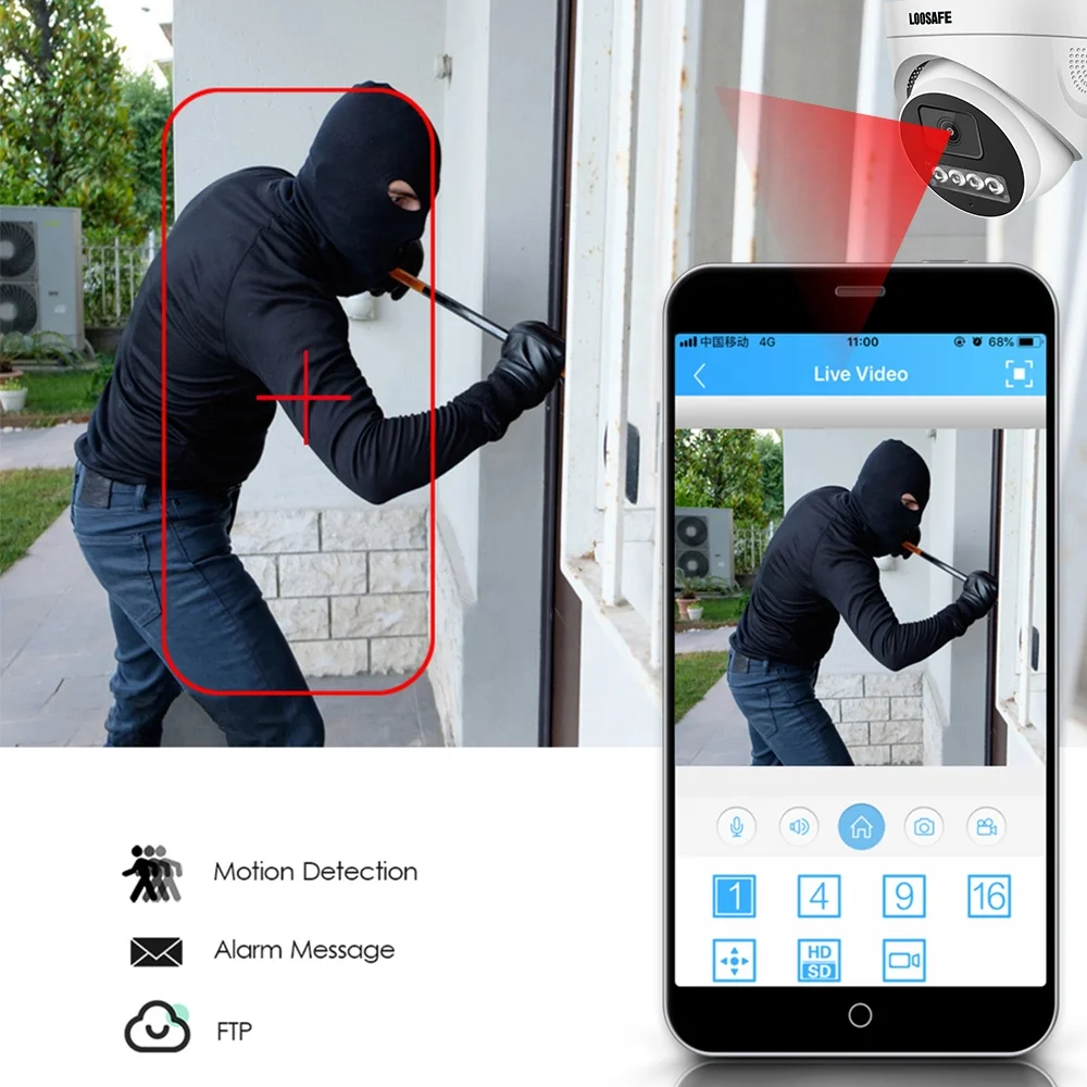 Loosafe H.265X Dome Security Camera Indoor 5MP Night Vision Full Color Camera Motion Detection 4Ch Poe CCTV Camera System