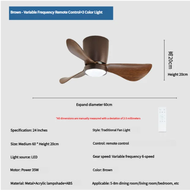 New Arrival Modern Simple 24 Inch Mute Home Decorative Remote Control Bldc Led Ceiling Fan With Light
