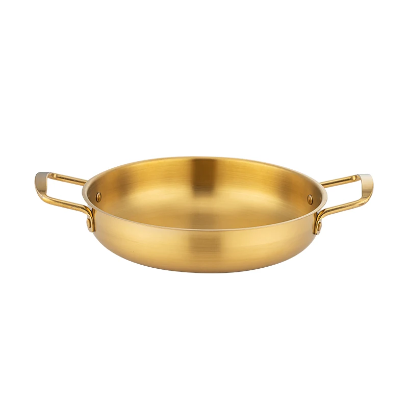 Drop Shipping Korean Double Handle Hot Pot Japan Ramen Pot Seafood Pot Gold Paella Pan Stainless Steel Noodle Pan