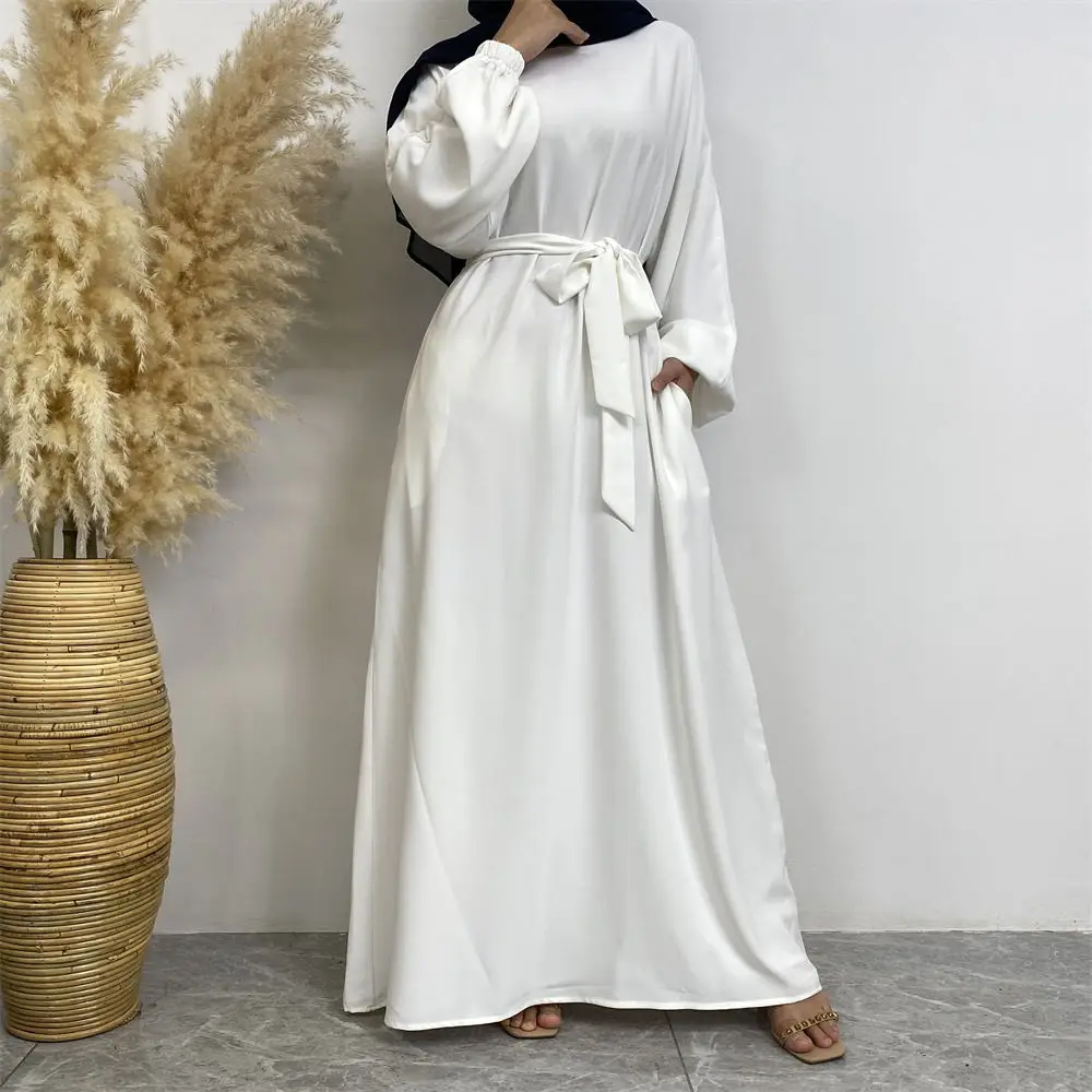 6673# New Simple Elegant Solid Color Ladies Dresses Nida Fabric Dubai Women Muslim Dress Worldwide Shipping Wholesale Clothing