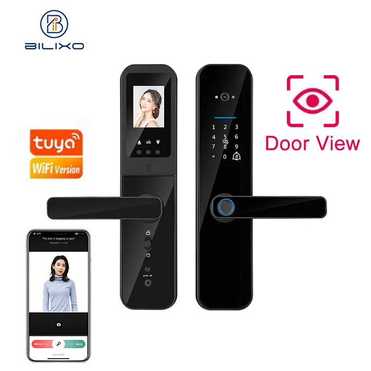 tuya wifi smart digital door lock outdoor Fingerprint Locker Locks with USB Charging Black gate deadbolt cerradura inteligente
