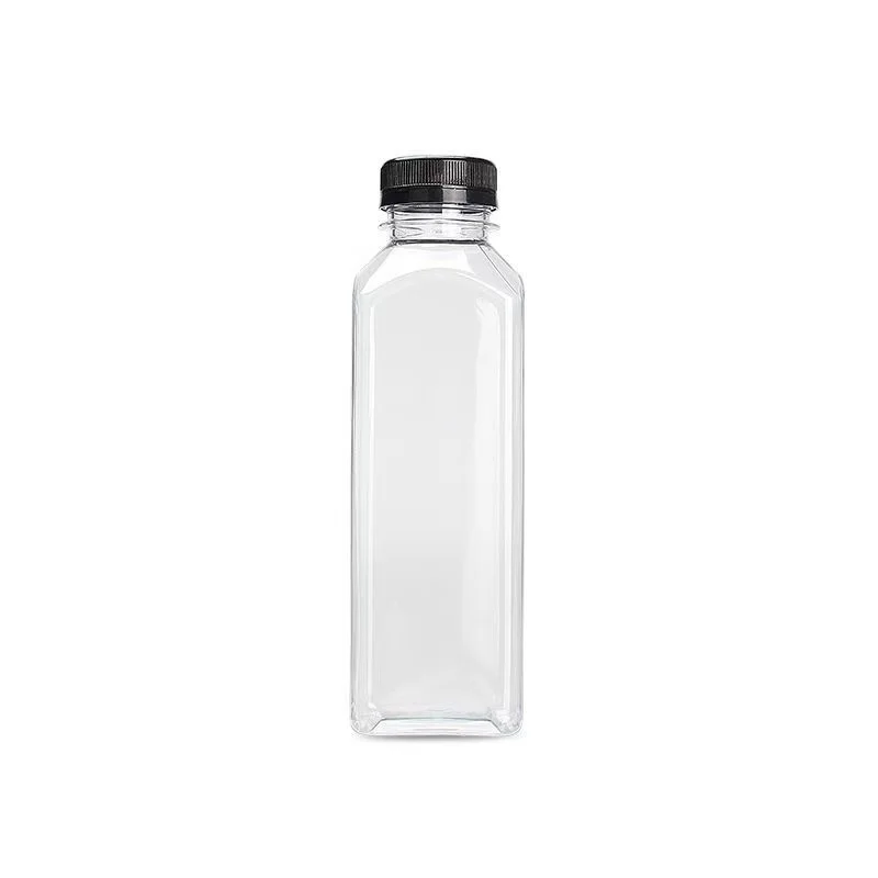 Hot Selling 16 Oz Disposable Clear Food Grade Pet Plastic Square Juice 500ml Beverage Bottle With Tamper Proof Cap