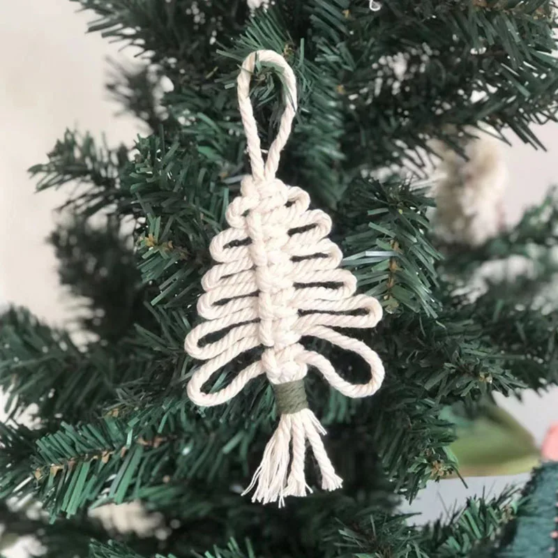 Christmas hand-woven small Christmas tree Christmas circle snow decoration small pendant hot selling twine pendant