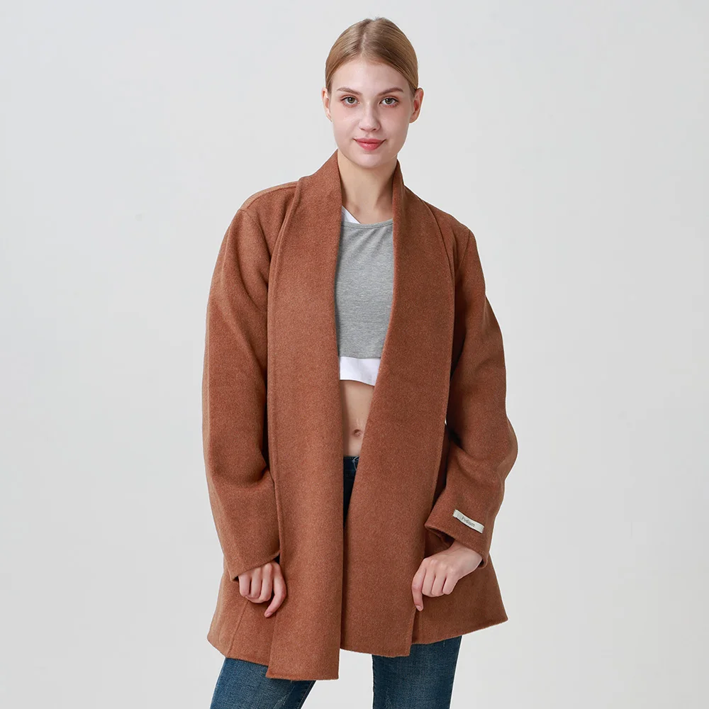 Hot Selling Mid Long Winter Women Overcoat Loose Trench Jacket Solid Casual  Wool Coat With Belt